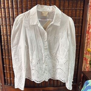Elie Tahari White Long Sleeve Embellished Blouse